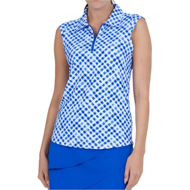 IBKUL Gingham S/L Polo - Blue/White