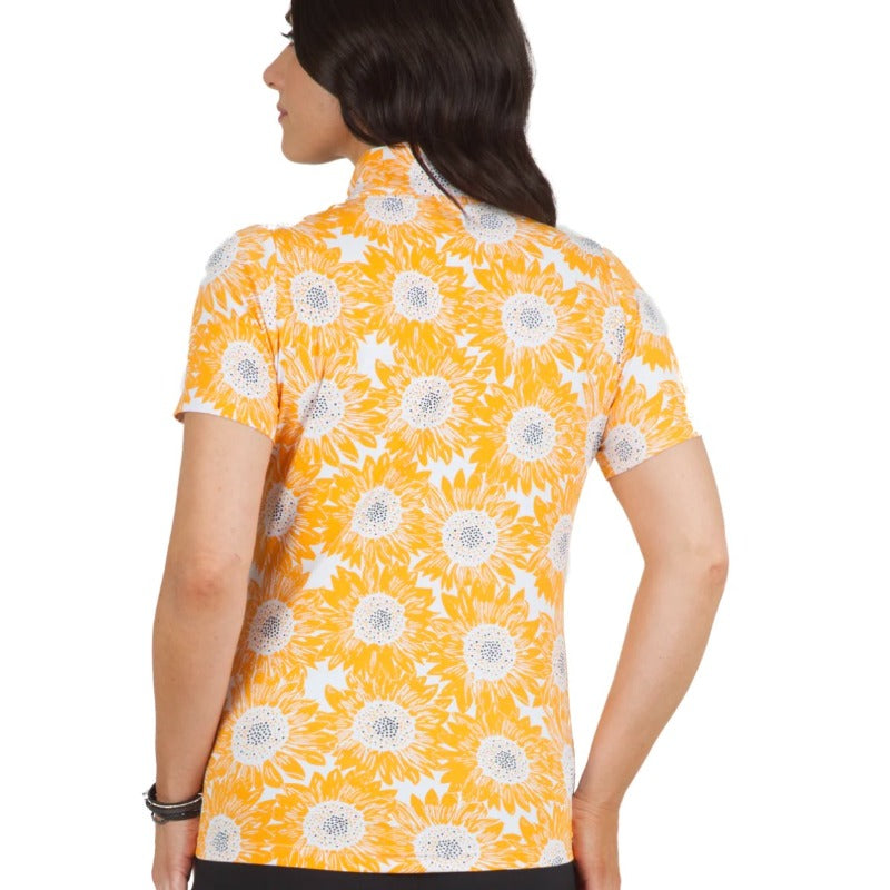 IBKUL Ruthie S/S Mock Neck Top- Orange/White