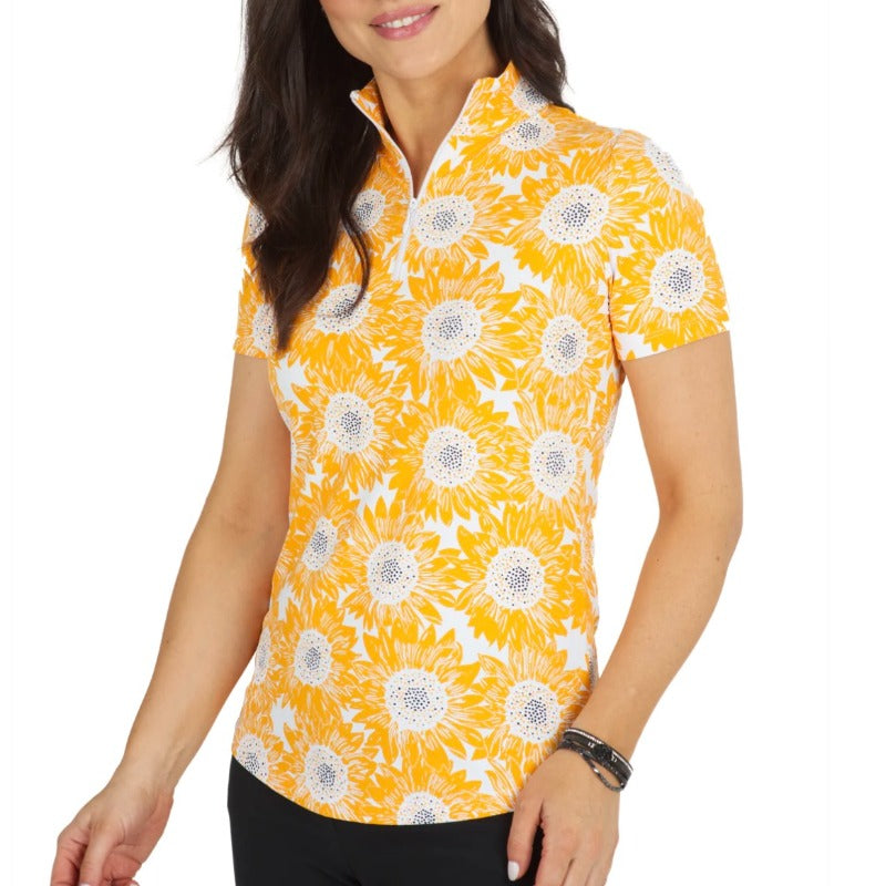 IBKUL Ruthie S/S Mock Neck Top- Orange/White