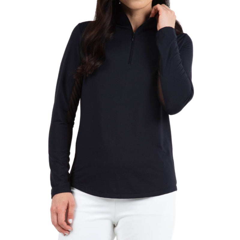 IBKUL Solid L/S Mock Neck Top - Black