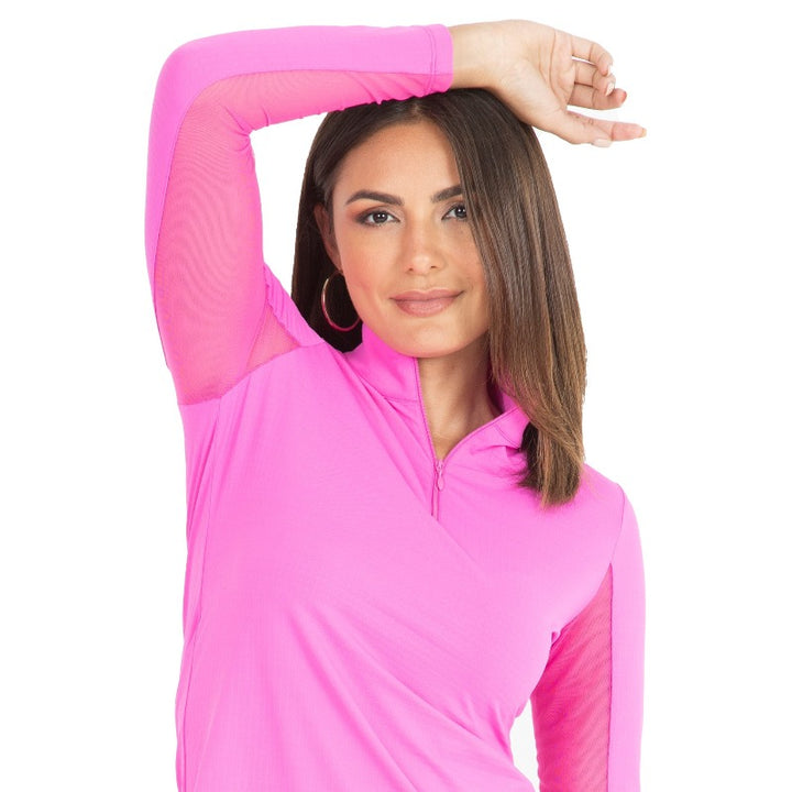 IBKUL Solid L/S Mock Neck Top - Hot Pink