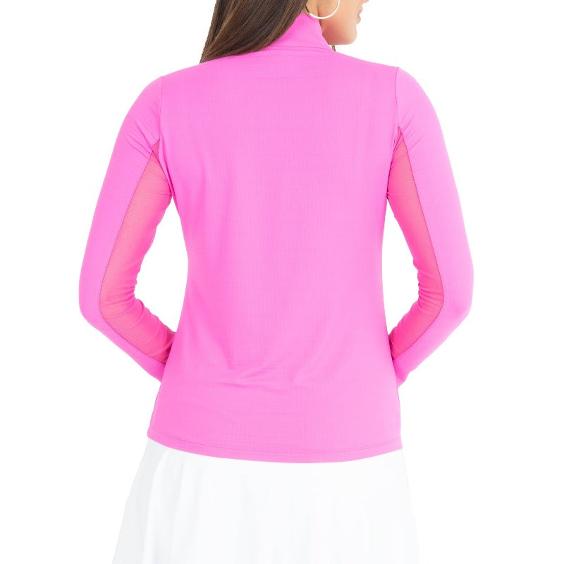 IBKUL Solid L/S Mock Neck Top - Hot Pink