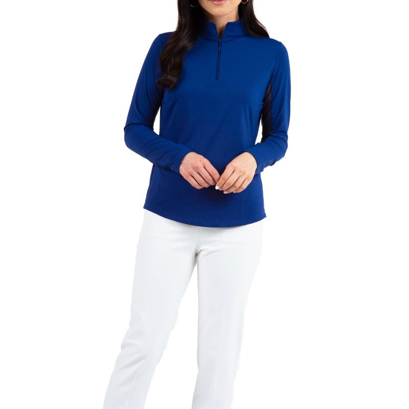 IBKUL Solid L/S Mock Neck Top - Navy