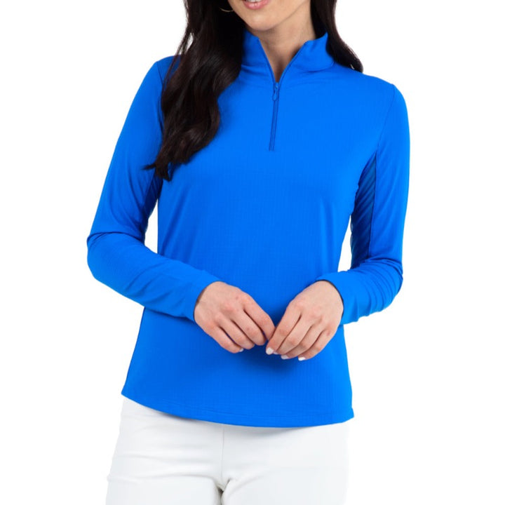 IBKUL Solid L/S Mock Neck Top - Royal Blue