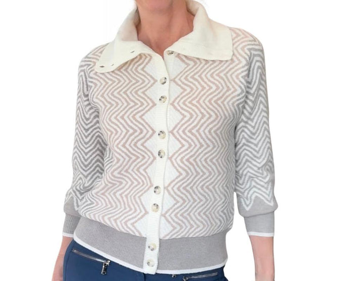 Atelier by Lyse Spenard Chevron Cardigan - Grey/Taupe