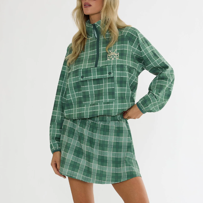 Beach Riot Atticus Pullover Jacket - Fairway Plaid Green