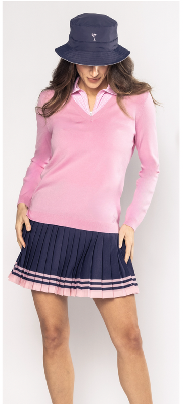 Golftini Victory Lap Varsity Pleat Skort - Navy/Pink