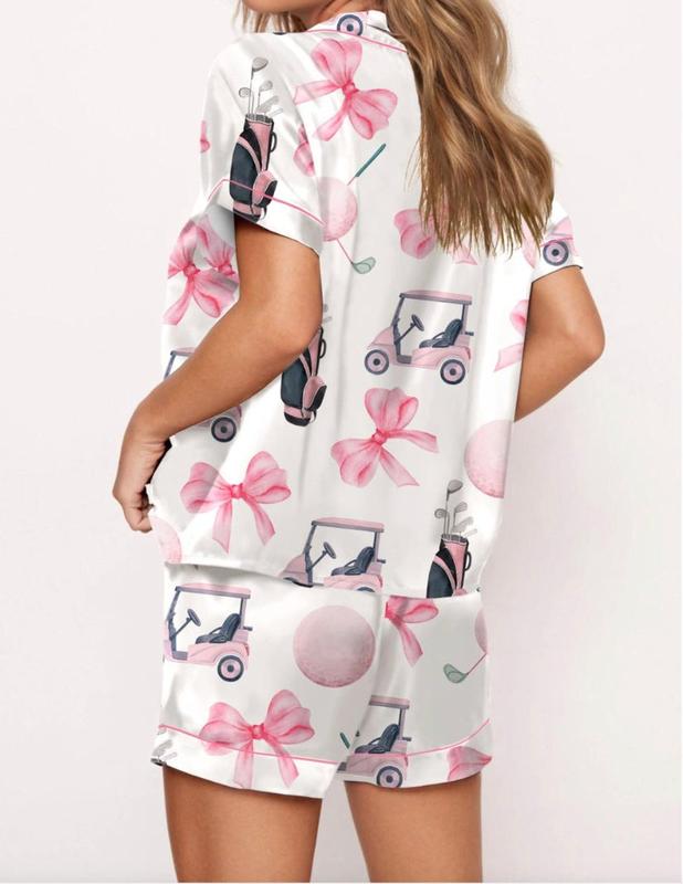Golf Coquette Pajamas, Short - White/Pink