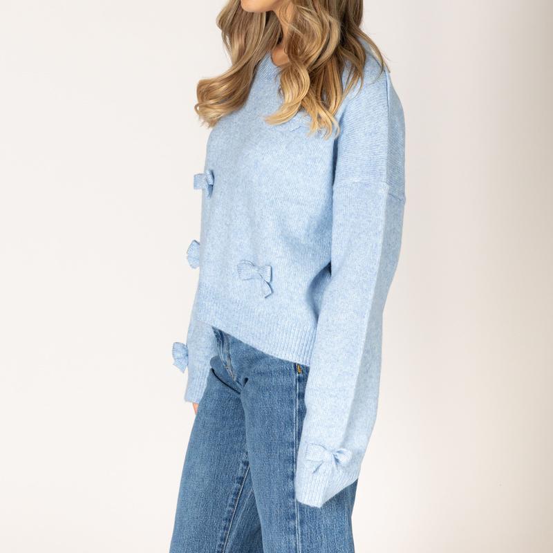 Lyla & Luxe Jessie Bow Sweater - Sky Blue