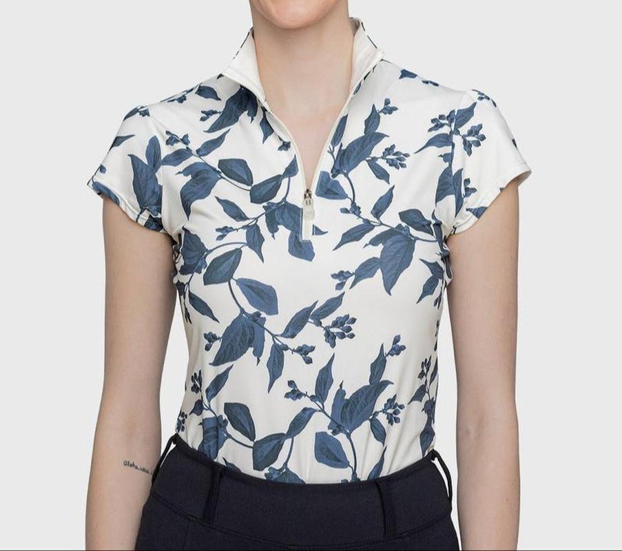 Kastel Lithograph Cap Sleeve Top - Indigo Leaf Print