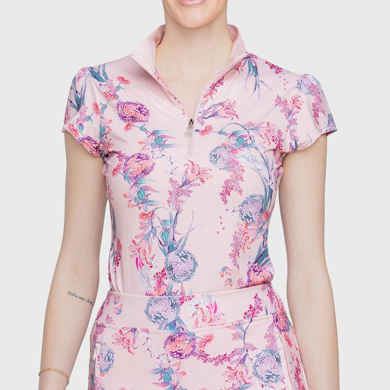 Kastel Tea Garden Cap Sleeve Top - Pink/Seafoam