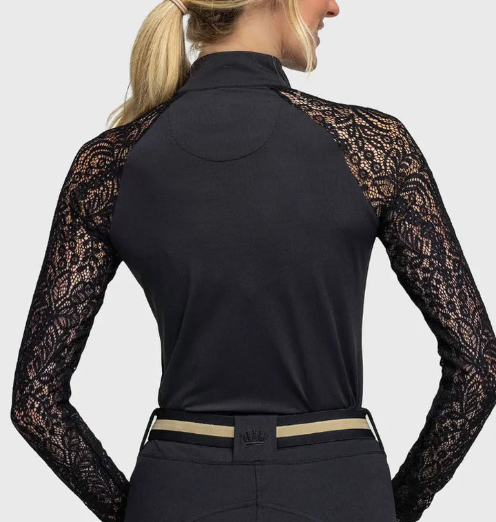 Kastel Floral Lace L/S Top - Black