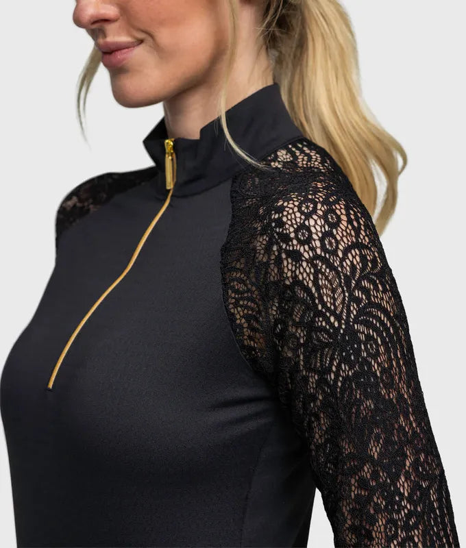 Kastel Floral Lace L/S Top - Black