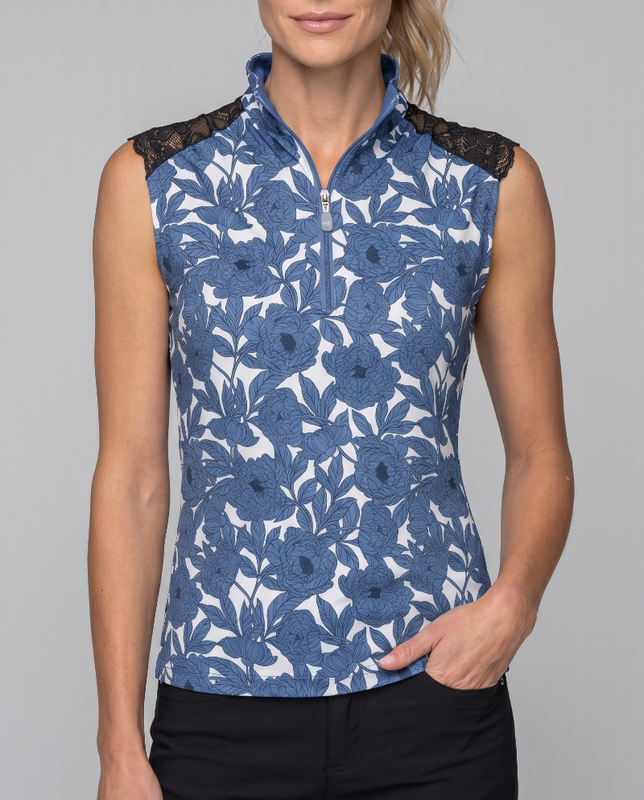 Kastel Wild Rose Lace Shoulder Top - Blue