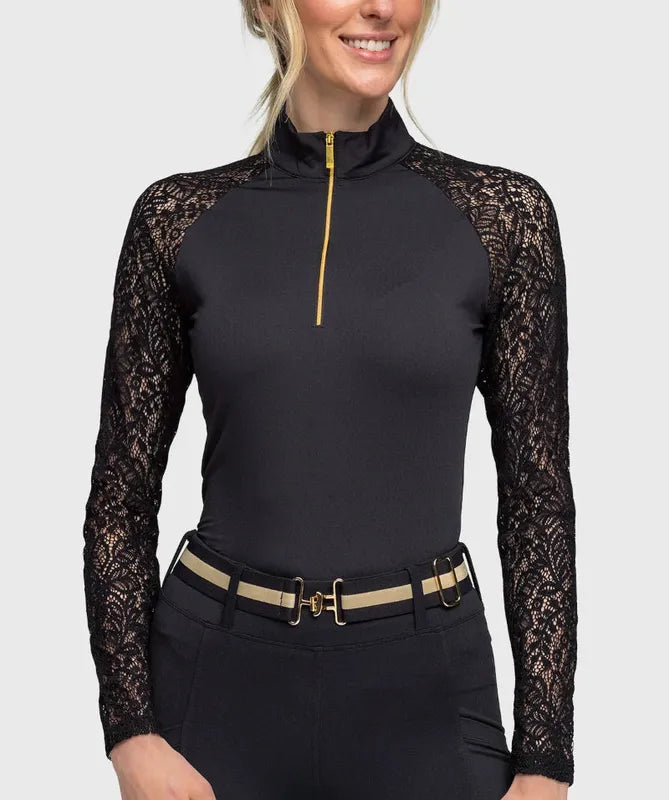 Kastel Floral Lace L/S Top - Black