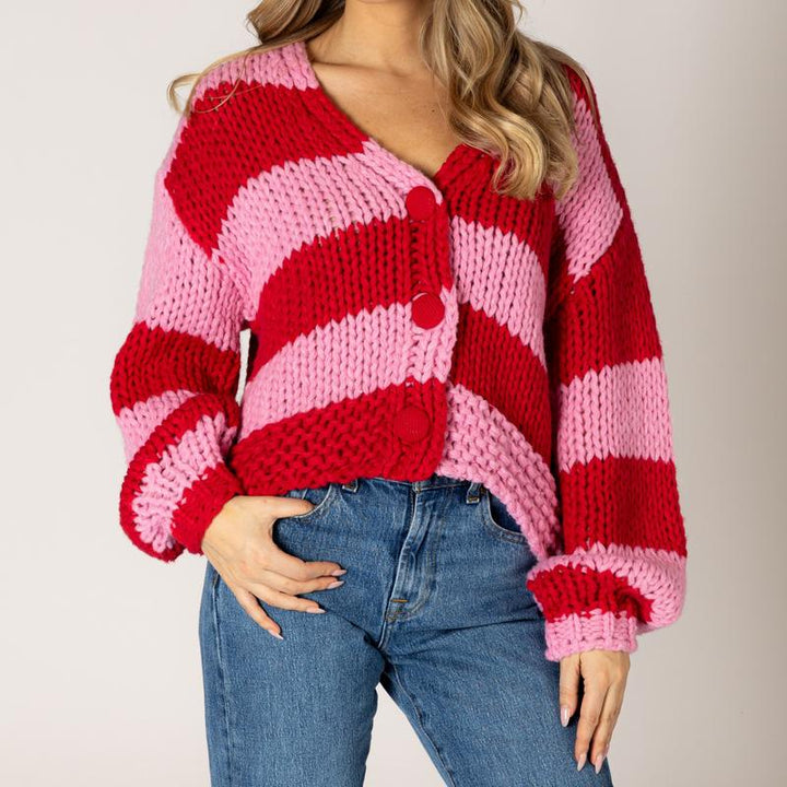 Lyla & Luxe LeeLee Stripe Cardigan - Pink/Red