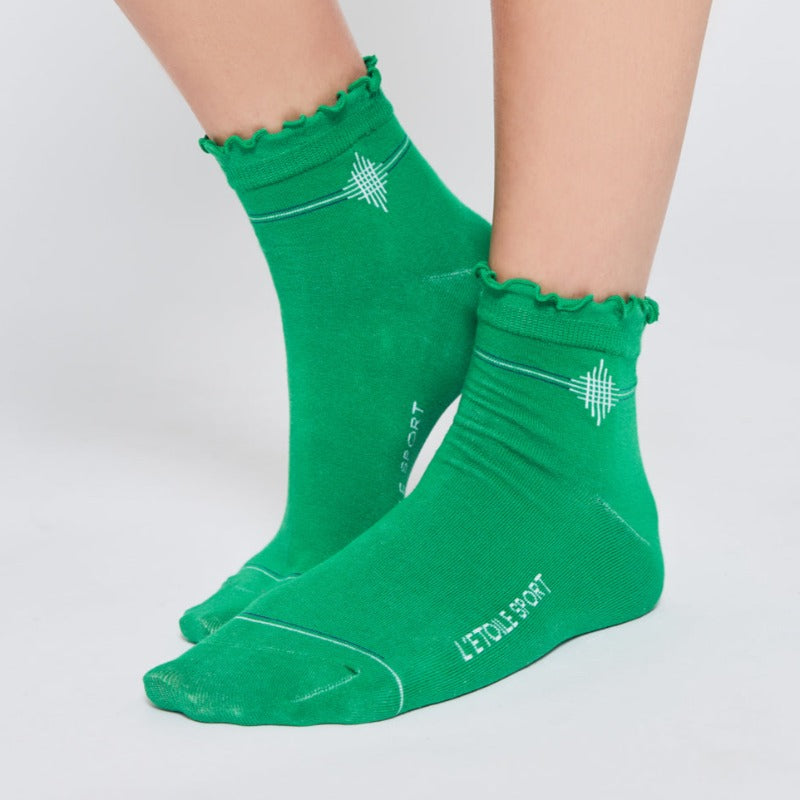 L'Etoile Ruffle Socks- Green/White