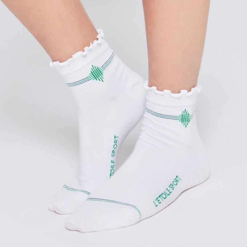 L'Etoile Ruffle Socks- White/Green/Navy