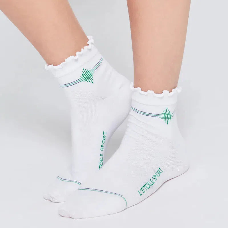 L'Etoile Ruffle Socks- White/Green