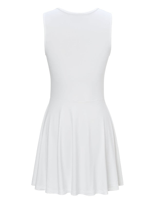 L'Oeuf Poché Fit & Flare Dress - White/Green Trim