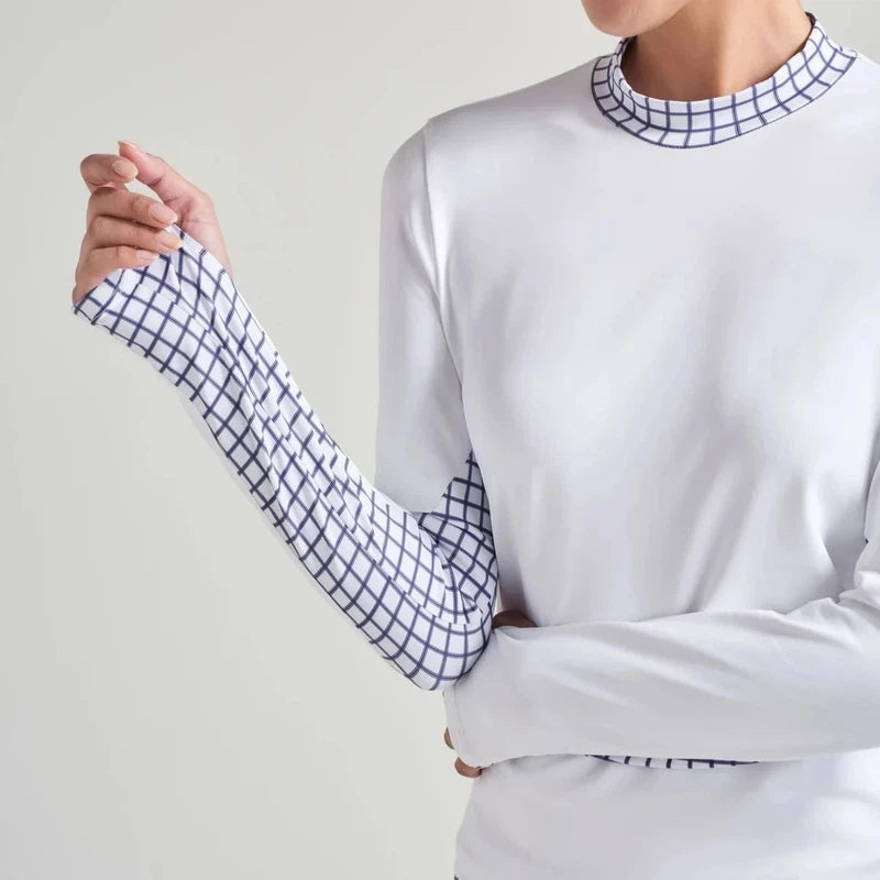 L'Oeuf Poché L/S Mock Neck Top - White/Check