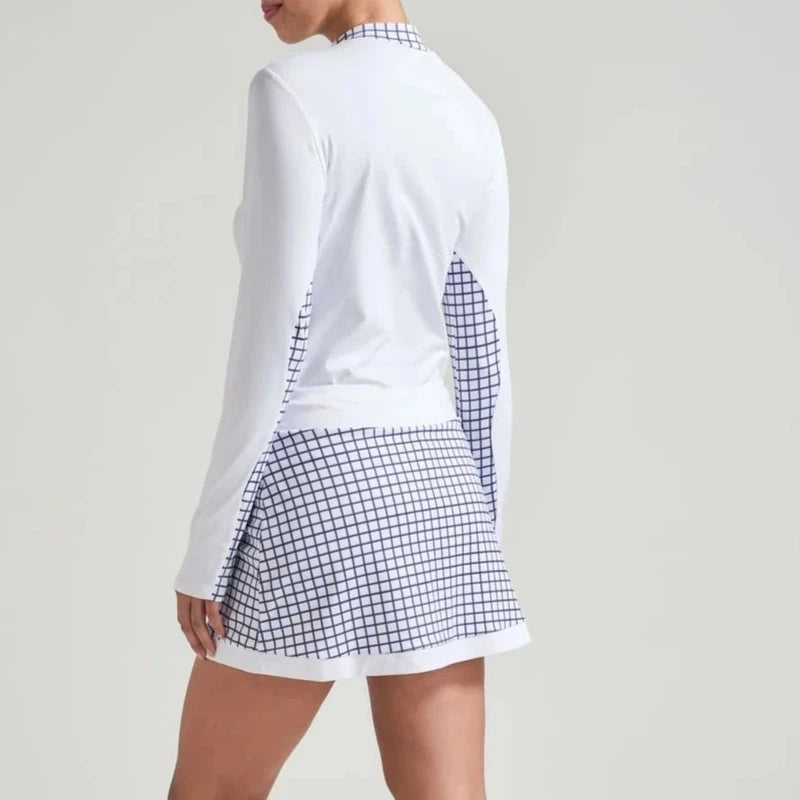 L'Oeuf Poché L/S Mock Neck Top - White/Check