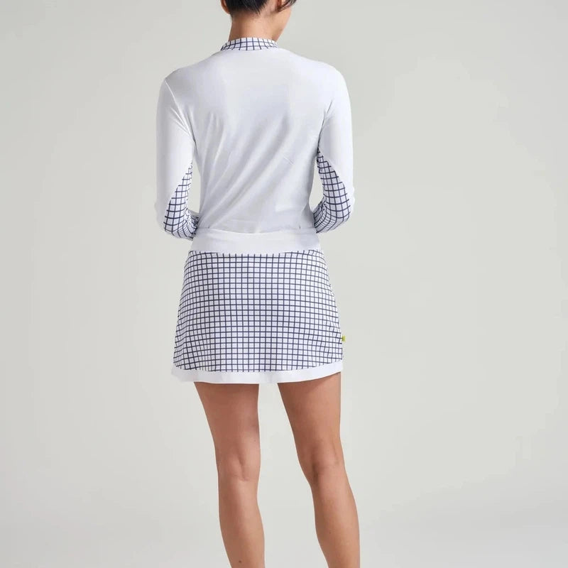 L'Oeuf Poché L/S Mock Neck Top - White/Check