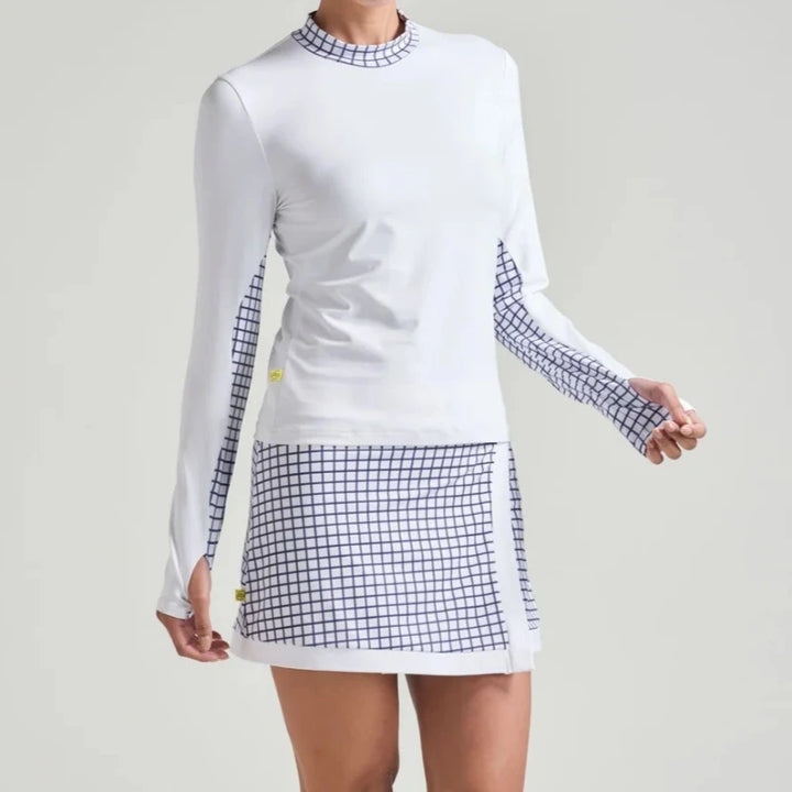 L'Oeuf Poché L/S Mock Neck Top - White/Check