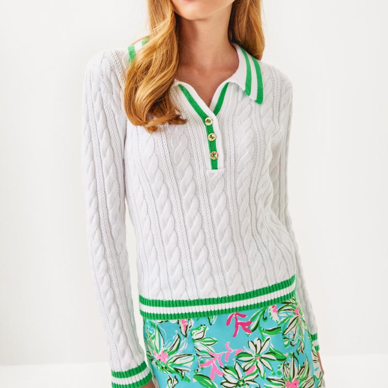 Lilly Pulitzer Suzette L/S Sweater - White /Green