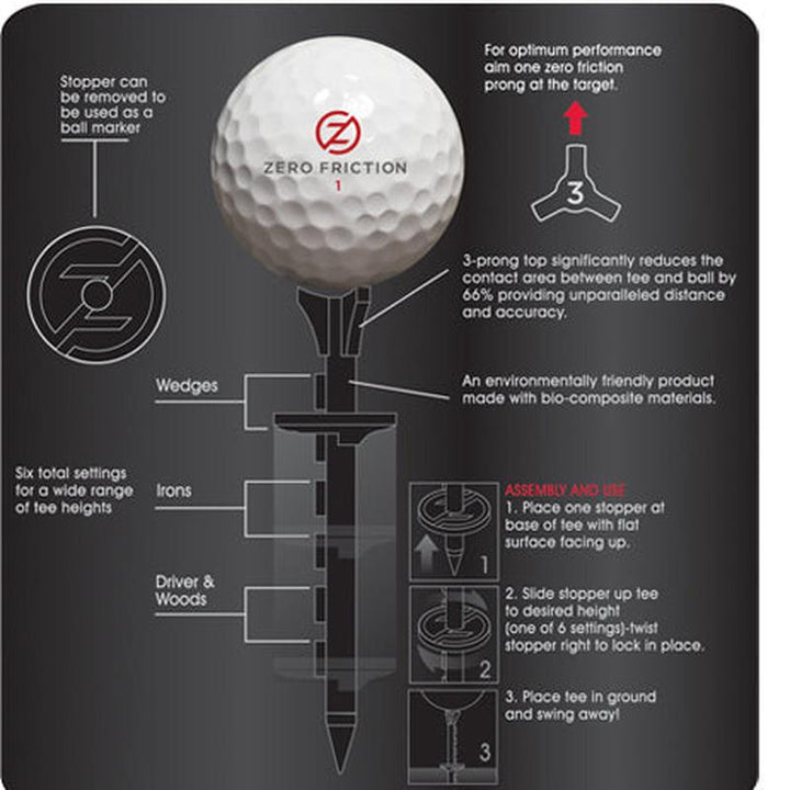 Zero Friction 3/1/4" LocknDrive Tees - 18pk - White