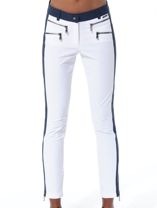 MDC Double Zip Ankle Pants - White/Navy