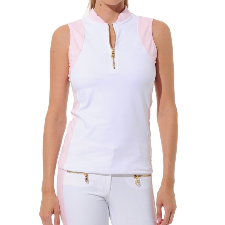 MDC S/L Zip Mock Neck Top - White/Macaron