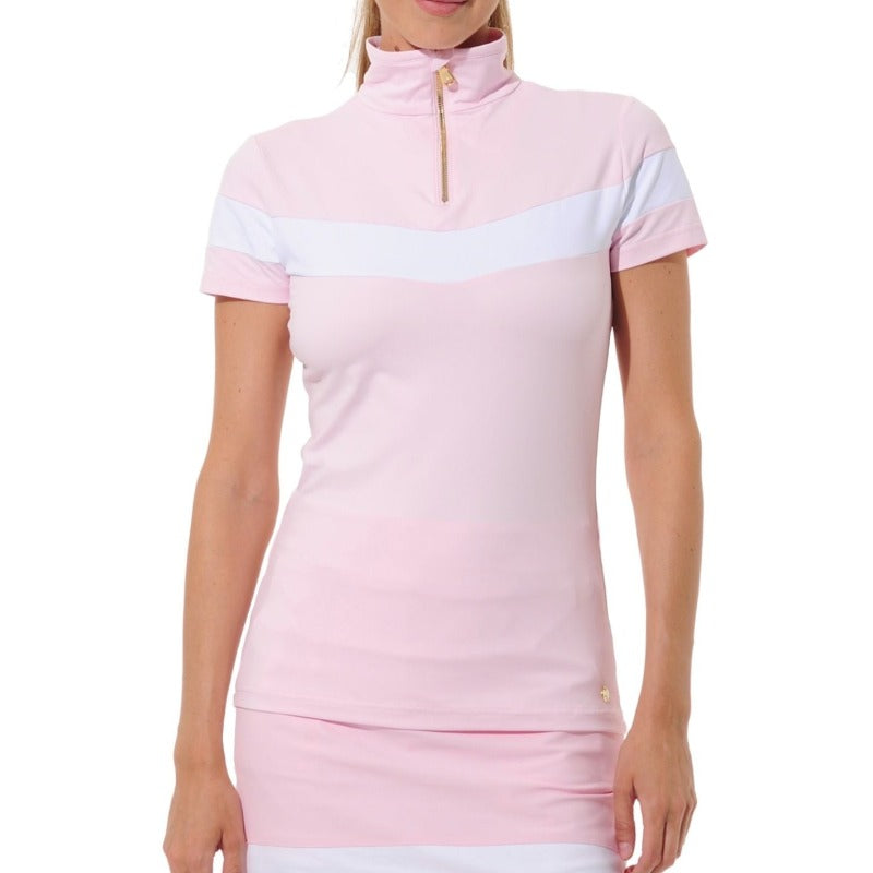 MDC S/S Zip Mock Neck Top - Macaron