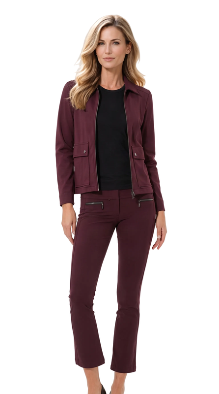 MDC Double Zip Flared Ankle Pants - Burgundy