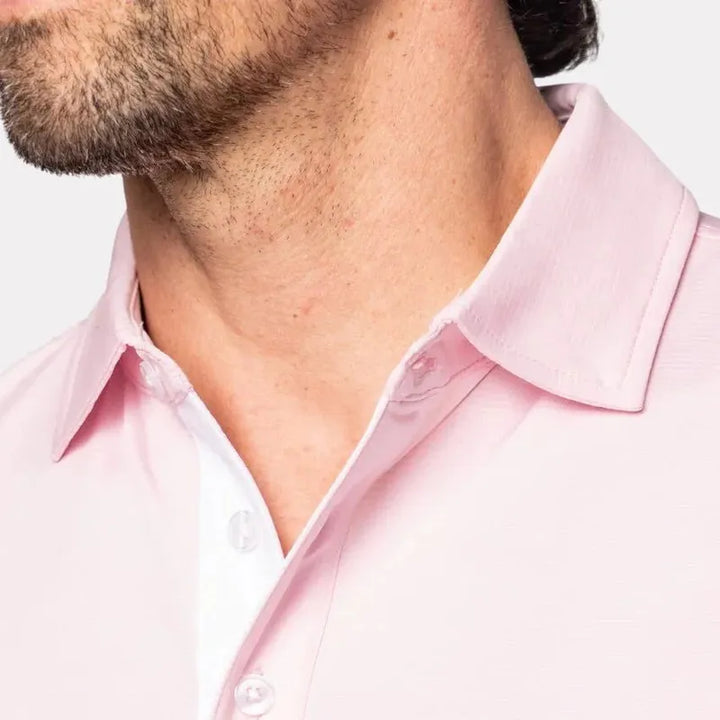 Golftini Men's Stripe Tech Polo - White/Pink