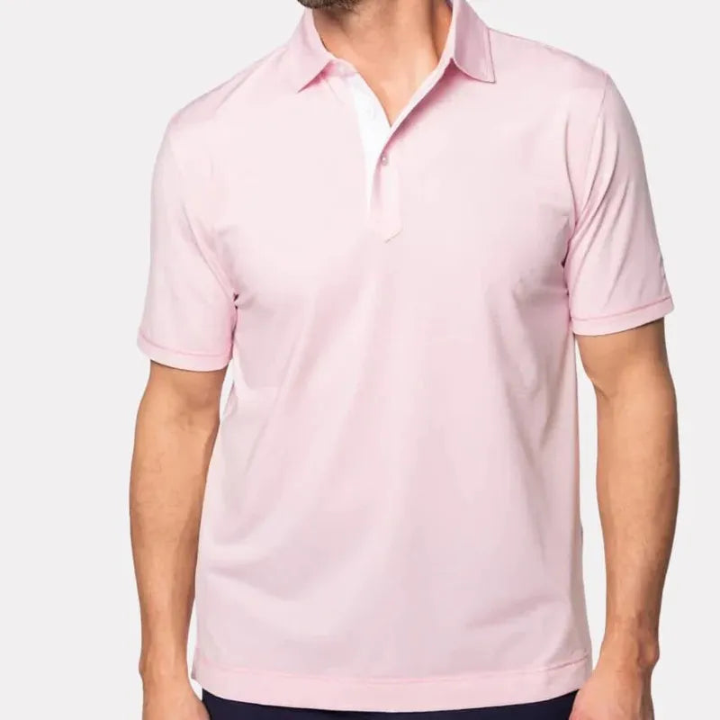 Golftini Men's Stripe Tech Polo - White/Pink