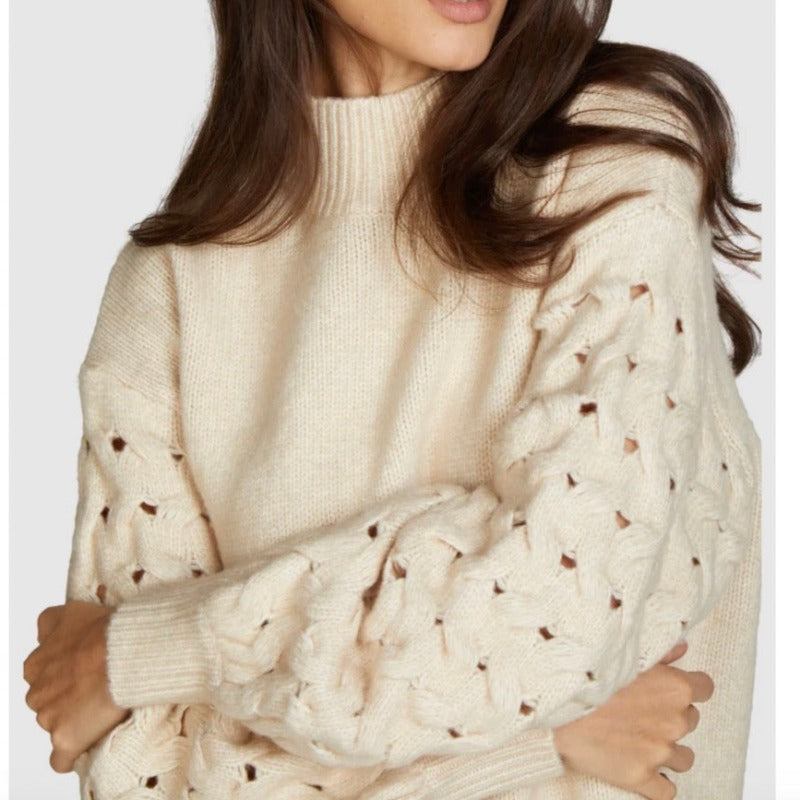 Marc Aurel Turtleneck/pattern sleeve - Sand Melange