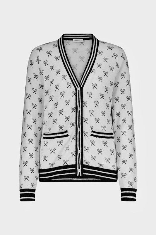 Minnie Rose Cotton Tennis Cardigan - White/Black