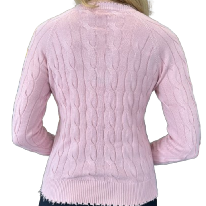 Minnie Rose Frayed Cable Sweater - Pink Pearl