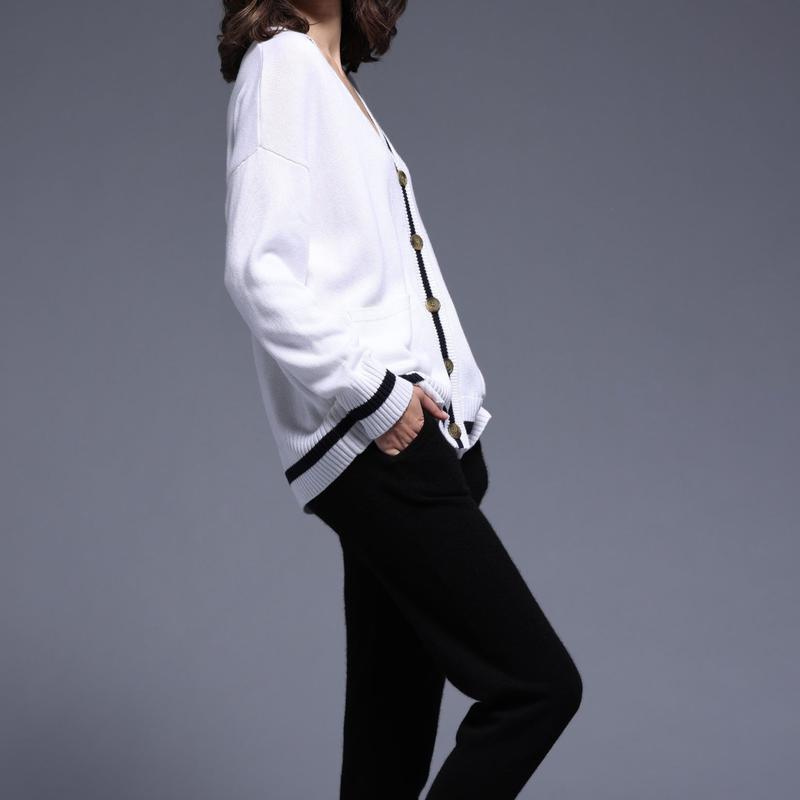 Minnie Rose Long Cardigan - White/Black
