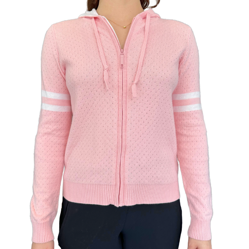 Minnie Rose Mesh Knit Hoodie - Pink Bellini