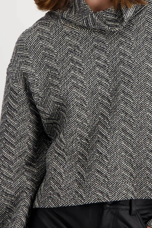 Monari Herringbone Sweat - Black/White