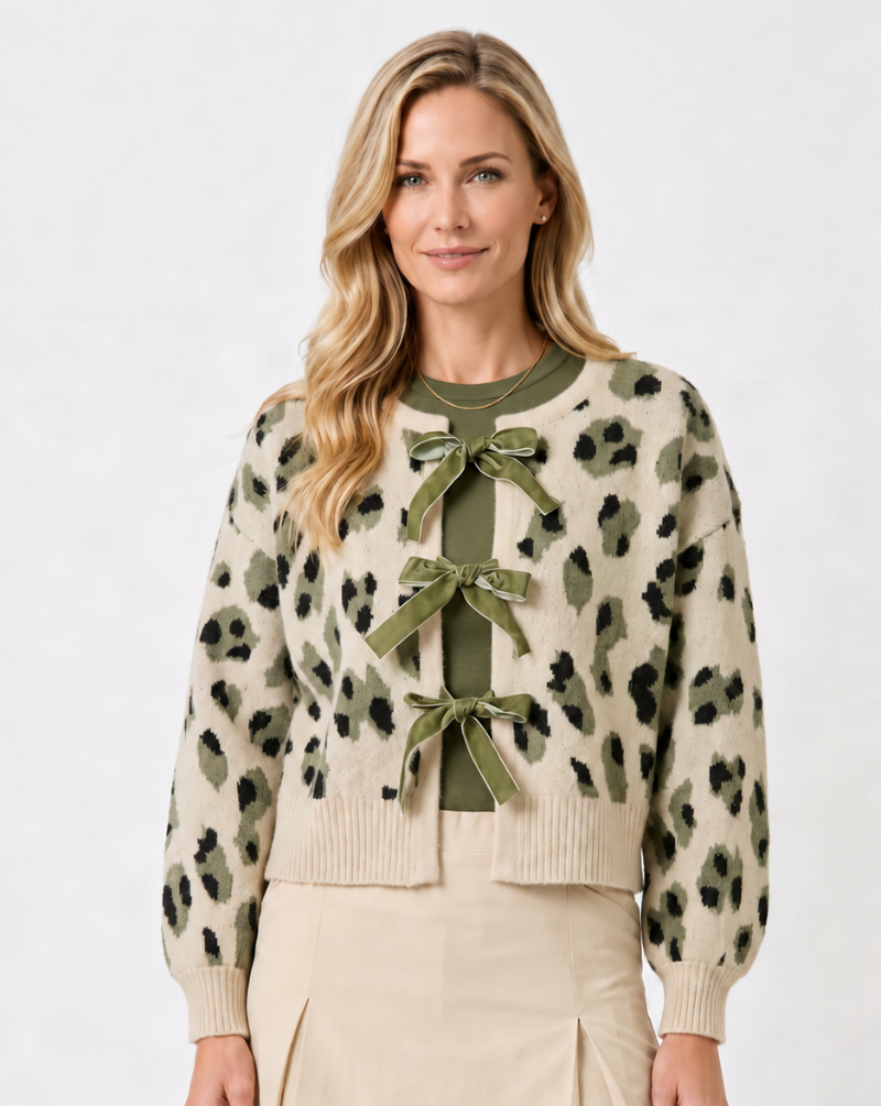 Mystree Leopard Cardigan - Olive Mix