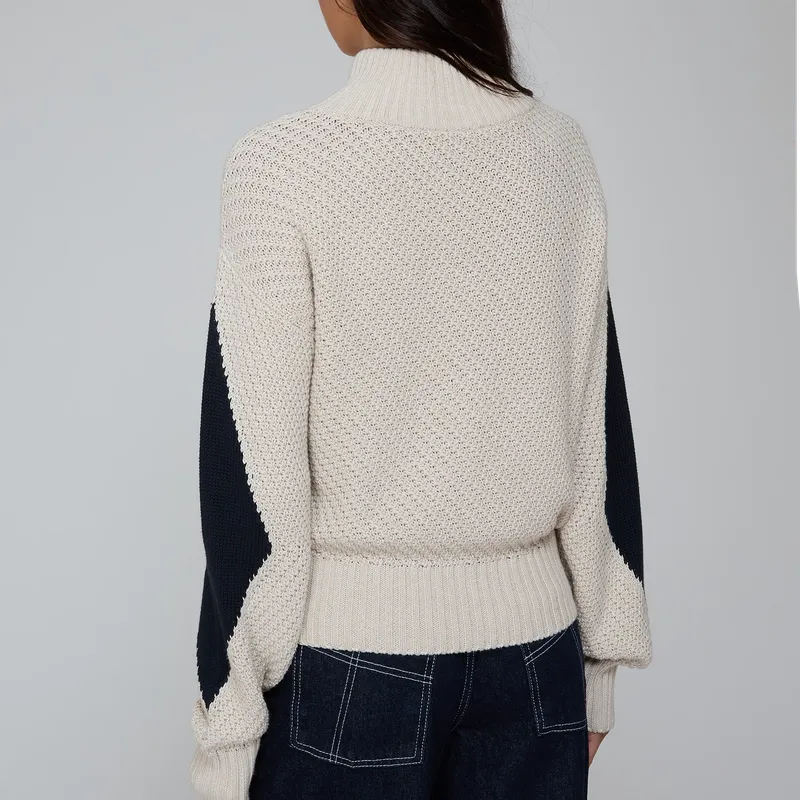 Autumn Cashmere Diamond Zip Sweater - Natural/Navy