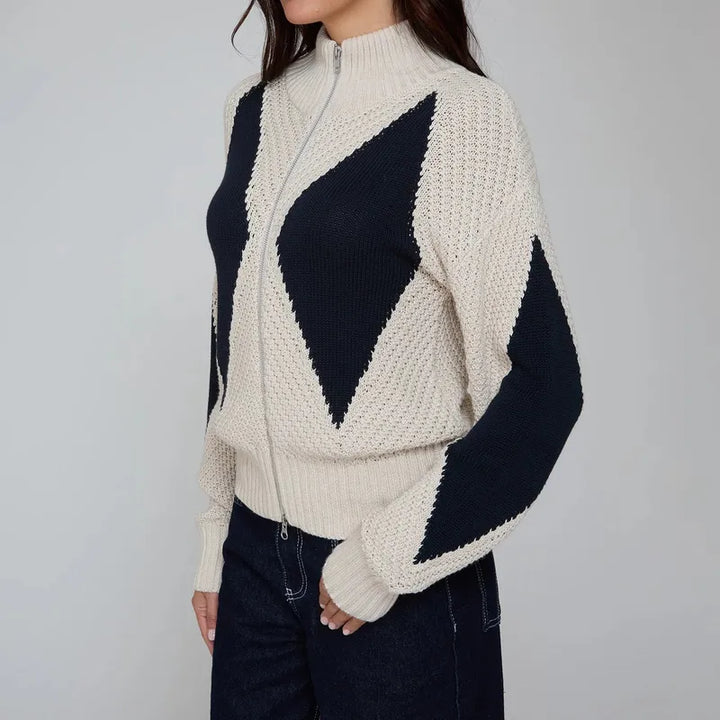 Autumn Cashmere Diamond Zip Sweater - Natural/Navy