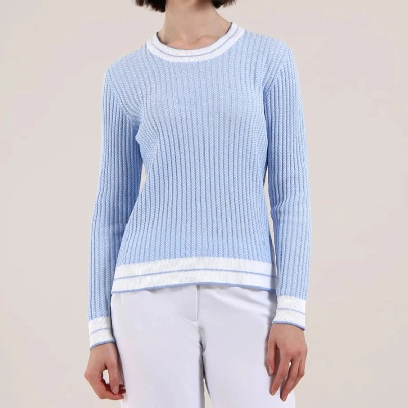Chervò Nellie Cotton Crew Sweater - Blue/White