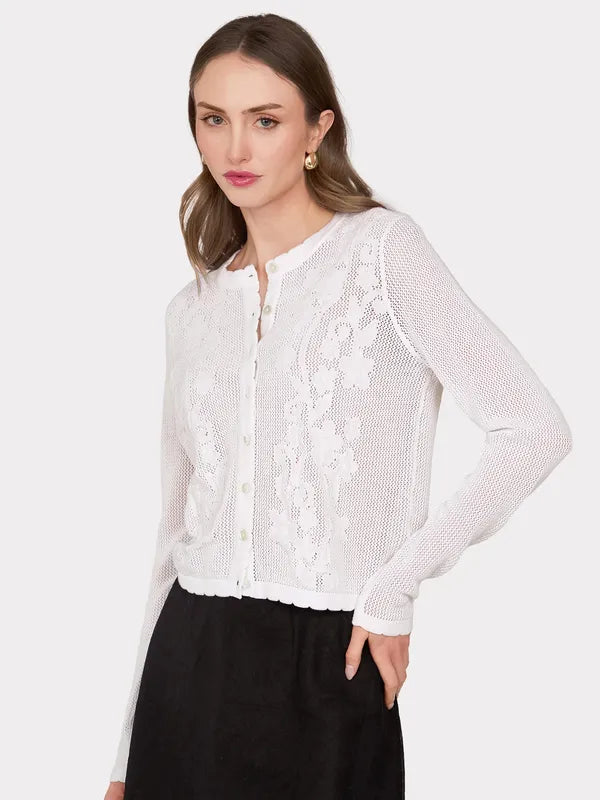 Autumn Cashmere Mesh Cardigan - White Floral