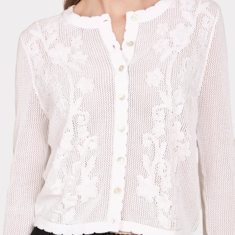Autumn Cashmere Mesh Cardigan - White Floral