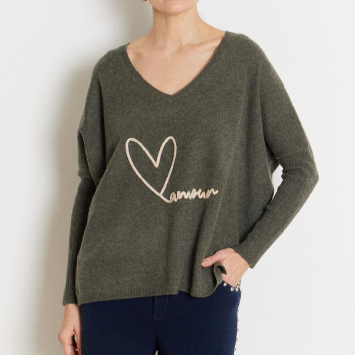 NOTSHY Heart Cashmere Sweater - Grey/Beige