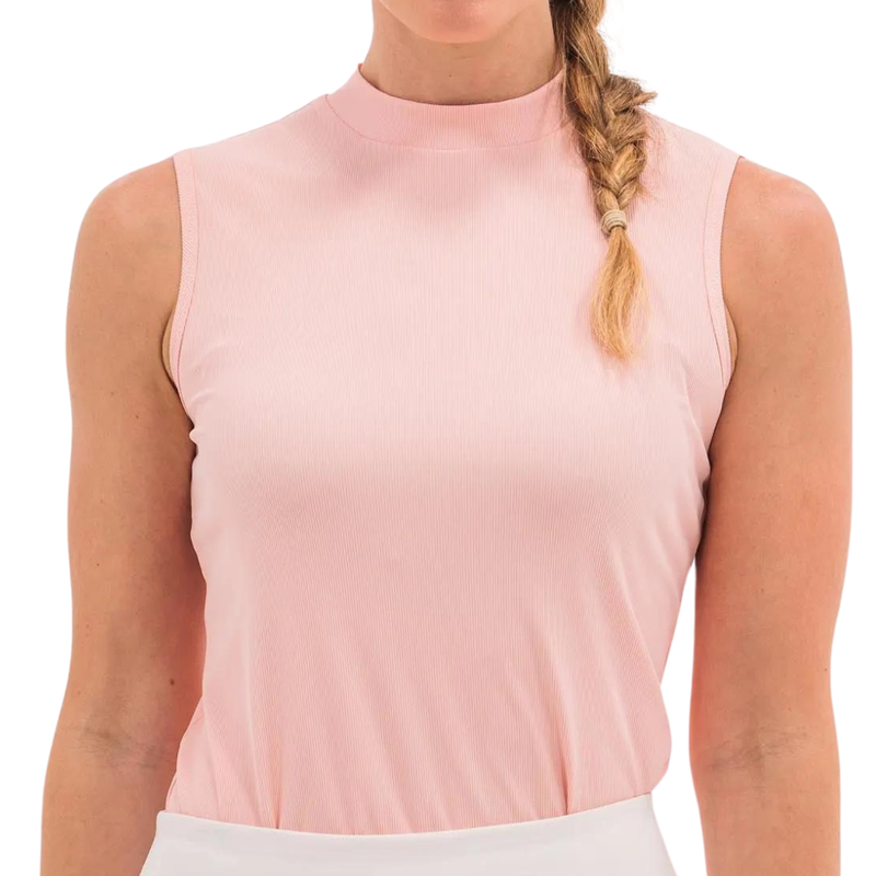 Foray Golf Mock Neck S/L Rib Top - Pink